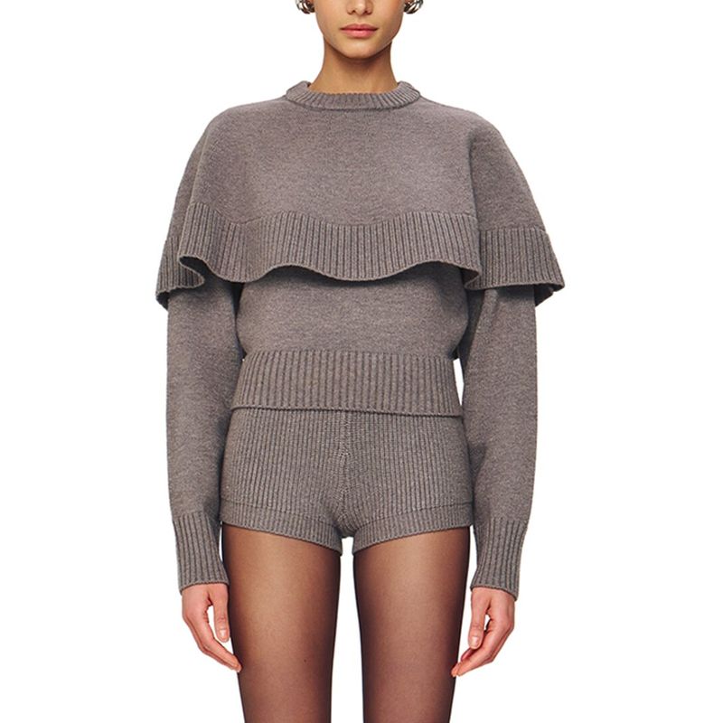 Ronny Kobo Womens Evian Wool-Blend Knit Top, Gray